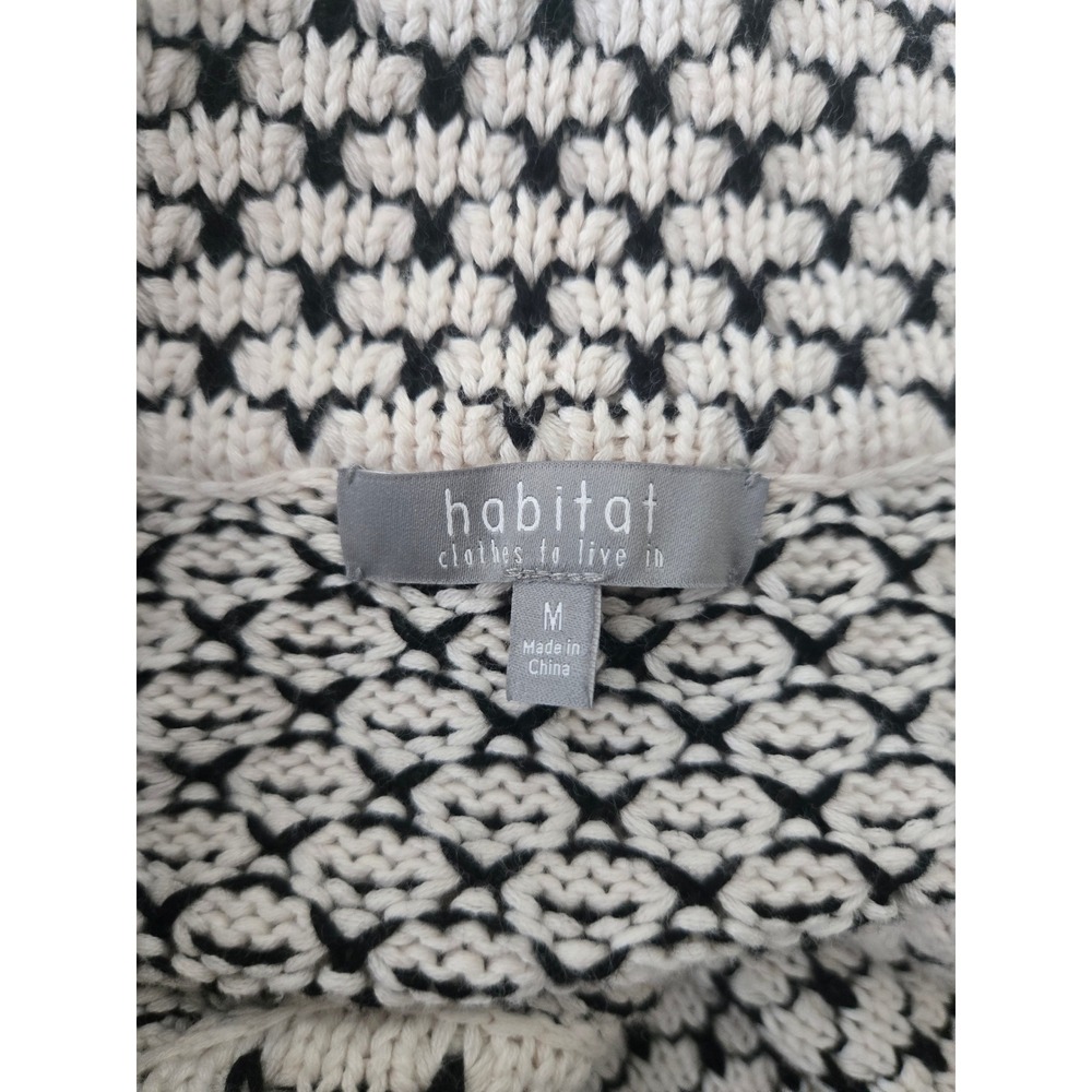 Habitat Crochet Button Front Knit Cardigan Sweater M White Black Cottage Artsy - Picture 8 of 12